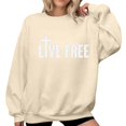 thumbnail image 3 of Live Free Sweatshirts for Women Freedom Letter Print Classic Fit Pullover Long Sleeve Crew Neck Lightweight Tops, 3 of 5