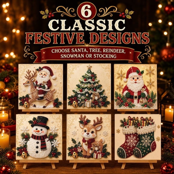 Christmas Diamond Art Painting Kit for Adults DIY Pearl Art Set with Frame, 6 Classic Holiday Designs Beginner-Friendly Craft for Wall Decor Christmas Gift by OVFUIZ