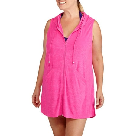 Women's Plus-Size Hooded Zip-Front Terry Swim Cover-Up - Walmart.com