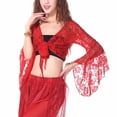 thumbnail image 4 of Qulqfy Women's Tie Front Bolero Shrug Red Sheer Flare Sleeve Lace Flowy Cardigans Women Latin Dance Tops, 4 of 7