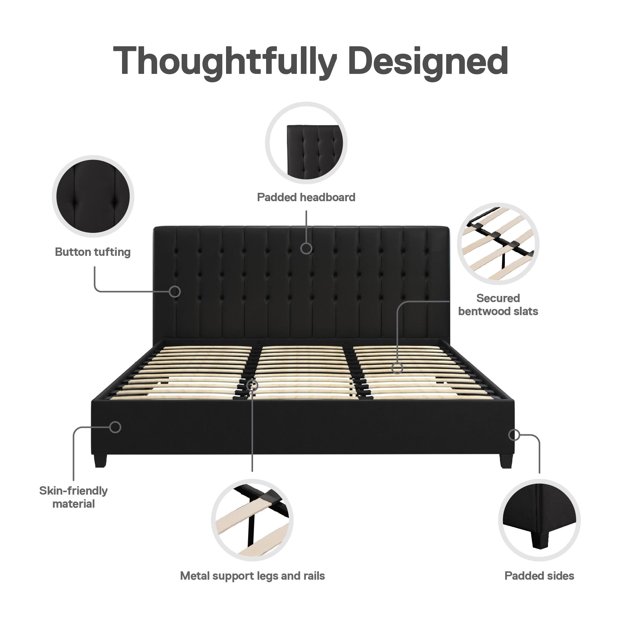 DHP Emily Upholstered Bed, Black Faux Leather, King