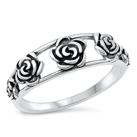 Roses Love Flowers Romance Wholesale Ring .925 Sterling Silver Band Jewelry Female Male Size 6