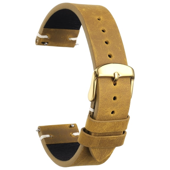 Uxcell Genuine Leather Watch Band 20mm Top Grain Leather Quick Release Replacement Watch Strap with 304 Stainless Steel Gold Buckle for Men Women, Light Brown