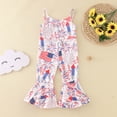 thumbnail image 2 of Qopobobo Fourth July Outfits Toddlers Toddler Baby Girl Valentines Day Outfit Be Mine Romper Stripe Overalls Ruffle Bow Jumpsuit Flare Pants Bell Bottoms Beige,4-5 Years, 2 of 8