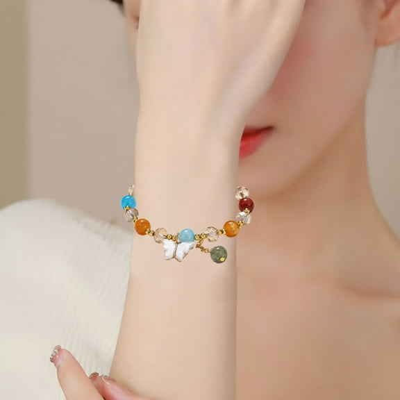 YYKihy 2024 New Imitation Jade Butterfly Glass Bracelet Children's Bead Bracelet