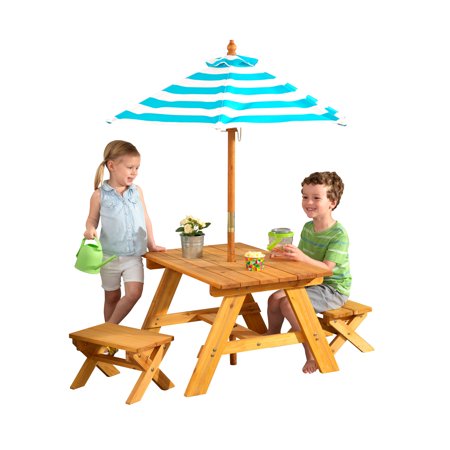 Kidkraft Outdoor Table Bench Set With Umbrella Turquoise