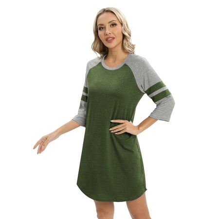 

Baywell Nightgown 3/4 Sleeve for Women Sleepwear Crew Neck Loungewear Aboce The Knee Length Nightshirt Green S-2XL