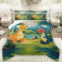 Castle Fairy Kawaii Dinosaur Bedding Comforter Set 2pcs for Children Kids Teens,Cartoon Animal Dino Twin Comforter Sets Microfiber,Jungle Wildlife Breathable Bedding Set,Super Cozy Room Decor