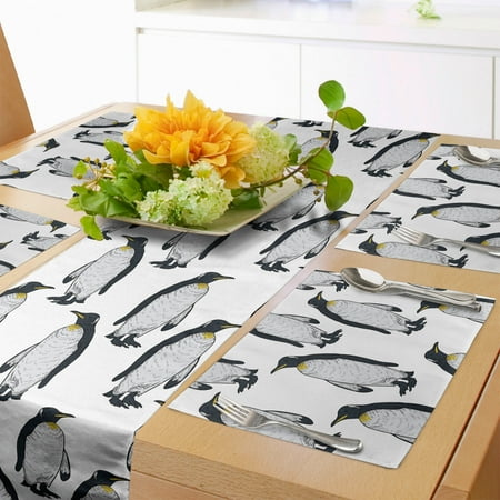 

Penguin Table Runner & Placemats Arctic Cold Exotic Bird Pattern Antarctic Setting Winter Layout Creature Repeated Set for Dining Table Placemat 4 pcs + Runner 14 x72 Grey Grey by Ambesonne