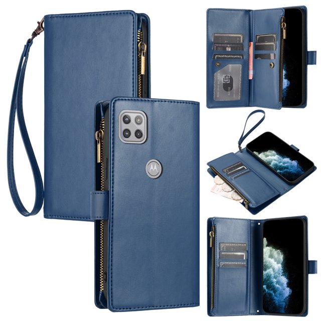 Compatible with Motorola Moto One 5G Ace Wallet Case Premium Zipper Large Space Flip PU Leather Cover