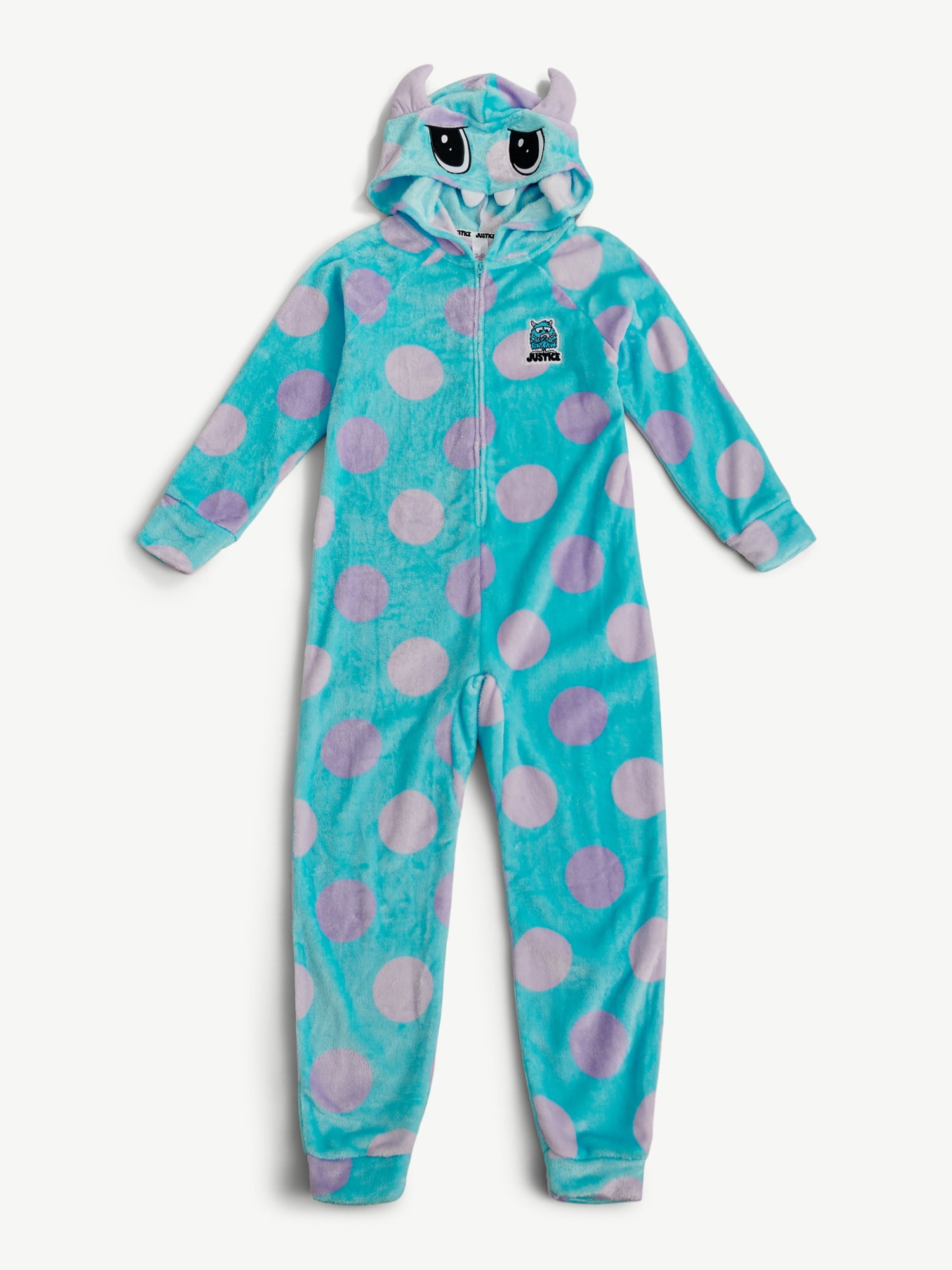 Justice Girls Long Sleeve Zip Front Hooded Onesie Pajama, Sizes 5-18