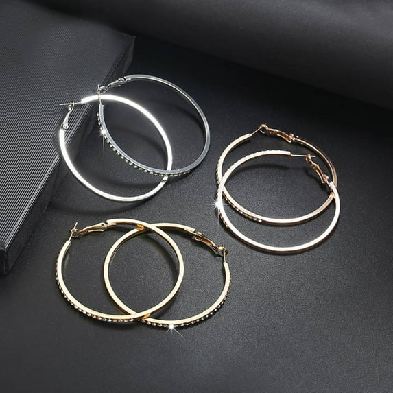 AYYUFE Hoop Earrings Good Touch Exquisite Workmanship Rhinestone Decor Big Circle Loop Women Earrings for Date