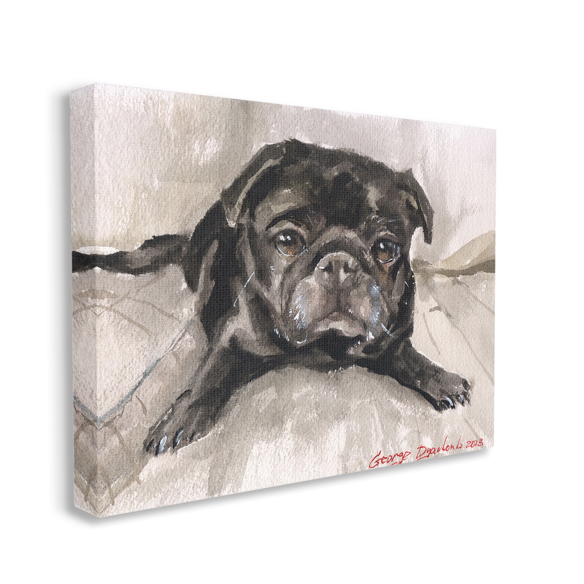 Stupell Industries Cozy Pug Relaxing Animals & Insects Painting Gallery Wrapped Canvas Art Print Wall Art, 40 x 30
