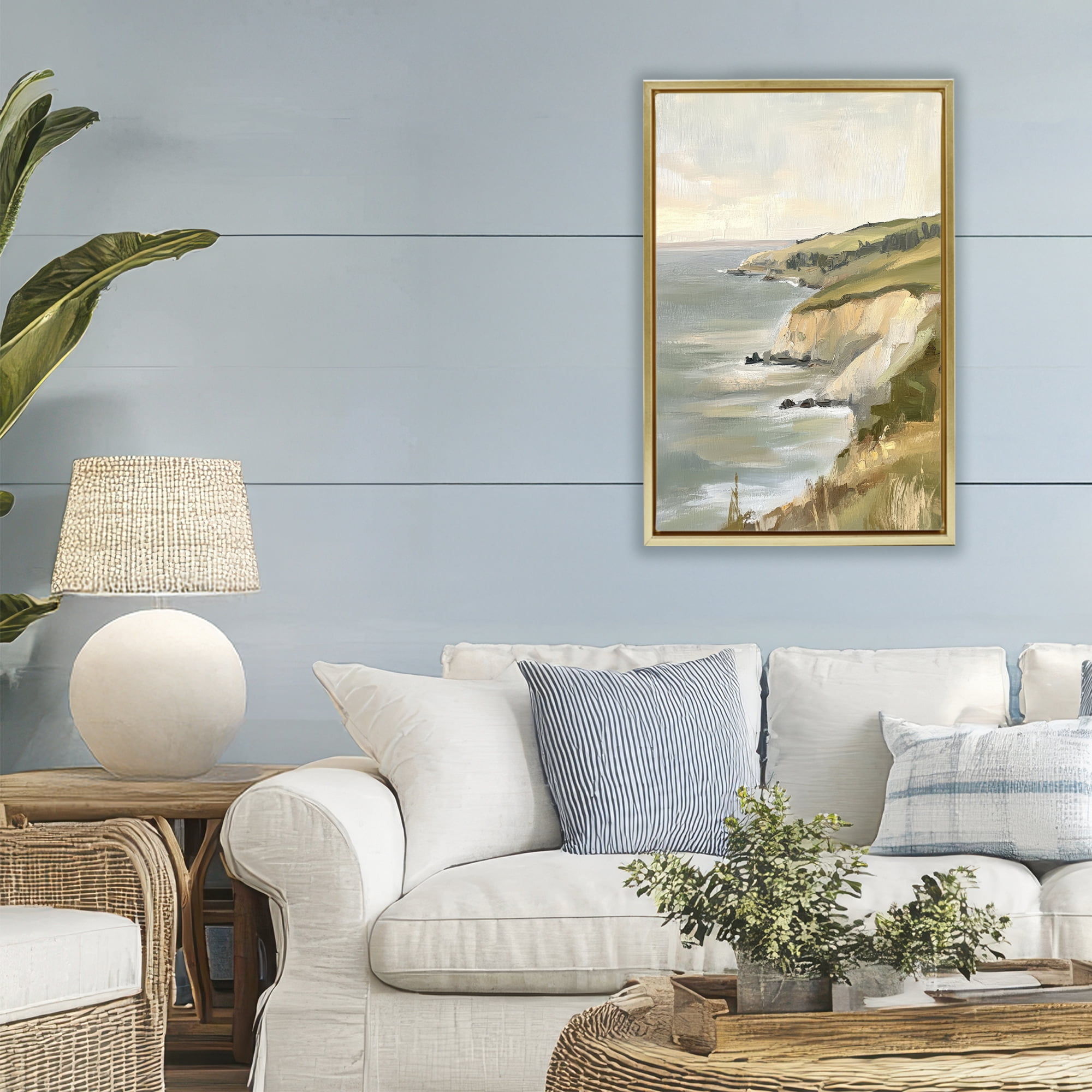 Stupell Industries Cliffs Off The Sea Gold Framed Floater Canvas Wall Art, design by Petal Prints Design