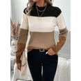 thumbnail image 3 of Women'S Color Block Sweaters Long Sleeve Mock Neck Tops Loose Knitted Pullover Sweater Caramel Color L, 3 of 5