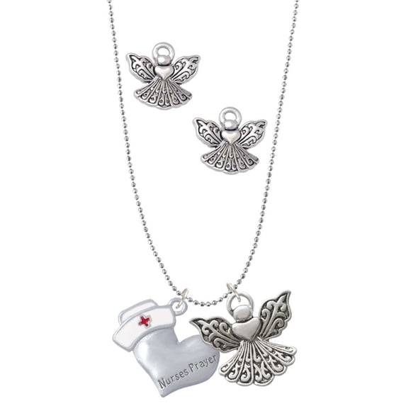 Delight Jewelry Silvertone Nurse's Prayer Heart - Lord Guide Silver tone Guardian Angel Charm Necklace and Stud Earrings