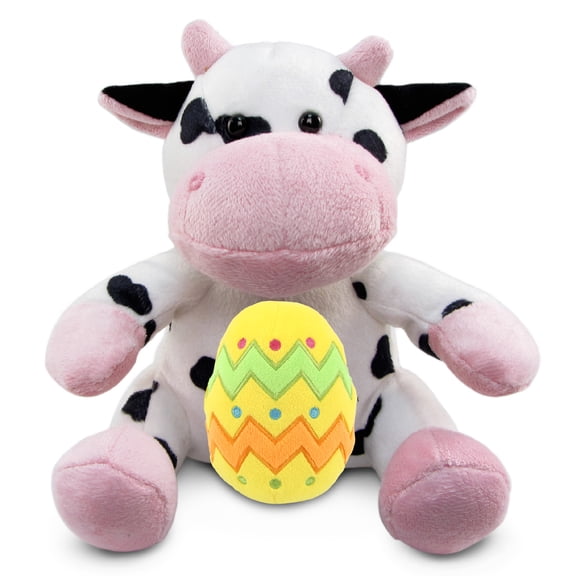 DolliBu Super Soft Cow with Yellow Easter Egg Plush - Perfect Farm Life Stuffed Animals for Easter Basket, Cute Easter Egg Stuffed Animal Spring Toys for Girls, Boy, Baby - 6 Inches