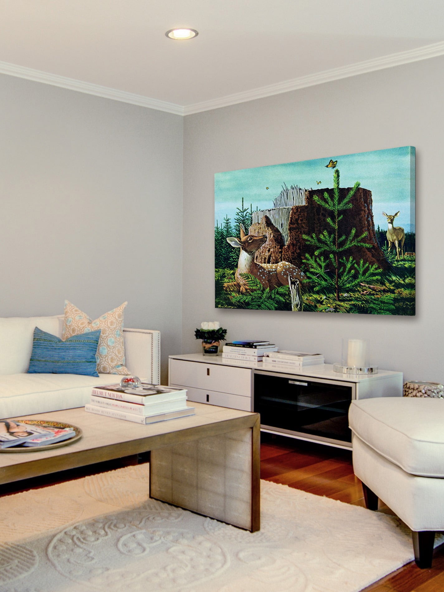 "Butterfly and Deer" Painting Print on Wrapped Canvas
