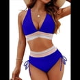 thumbnail image 1 of Bikini de Dos Piezas para Mujer, Cintura Alta, Cuello Halter, Traje de Baño Adelgazante, Azul Real, XXL, 1 of 7
