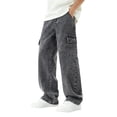thumbnail image 2 of Teen Boys Cargo Jeans Loose Wide Leg Denim Pants Casual Trousers with Multi Pockets for Streetwear Black 15-16Y, 2 of 8