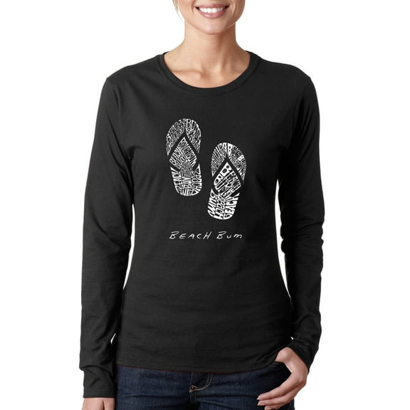 LA Pop Art Women's Word Art Long Sleeve T-Shirt - BEACH BUM