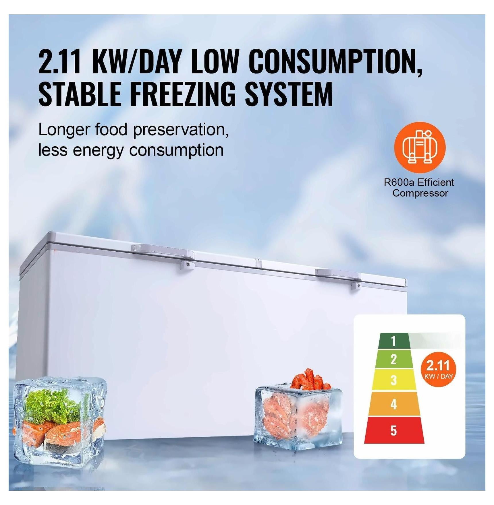 Chest Freezer 19.8 Cu.ft Large Deep Freezer with Baskets - Commercial Freestanding Freezer, Adjustable Temp, LED Light, 6 Wheels - Food Preservation