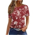 thumbnail image 2 of Fznquz Tops for Women Short Sleeve Summer Floral T Shirts Casual Crewneck Red Comfy Womens Blouse, 2 of 6