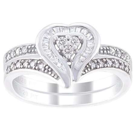Forever Bride 1/4 Carat T.W. Diamond Sterling Silver Heart 2 Piece Bridal Set