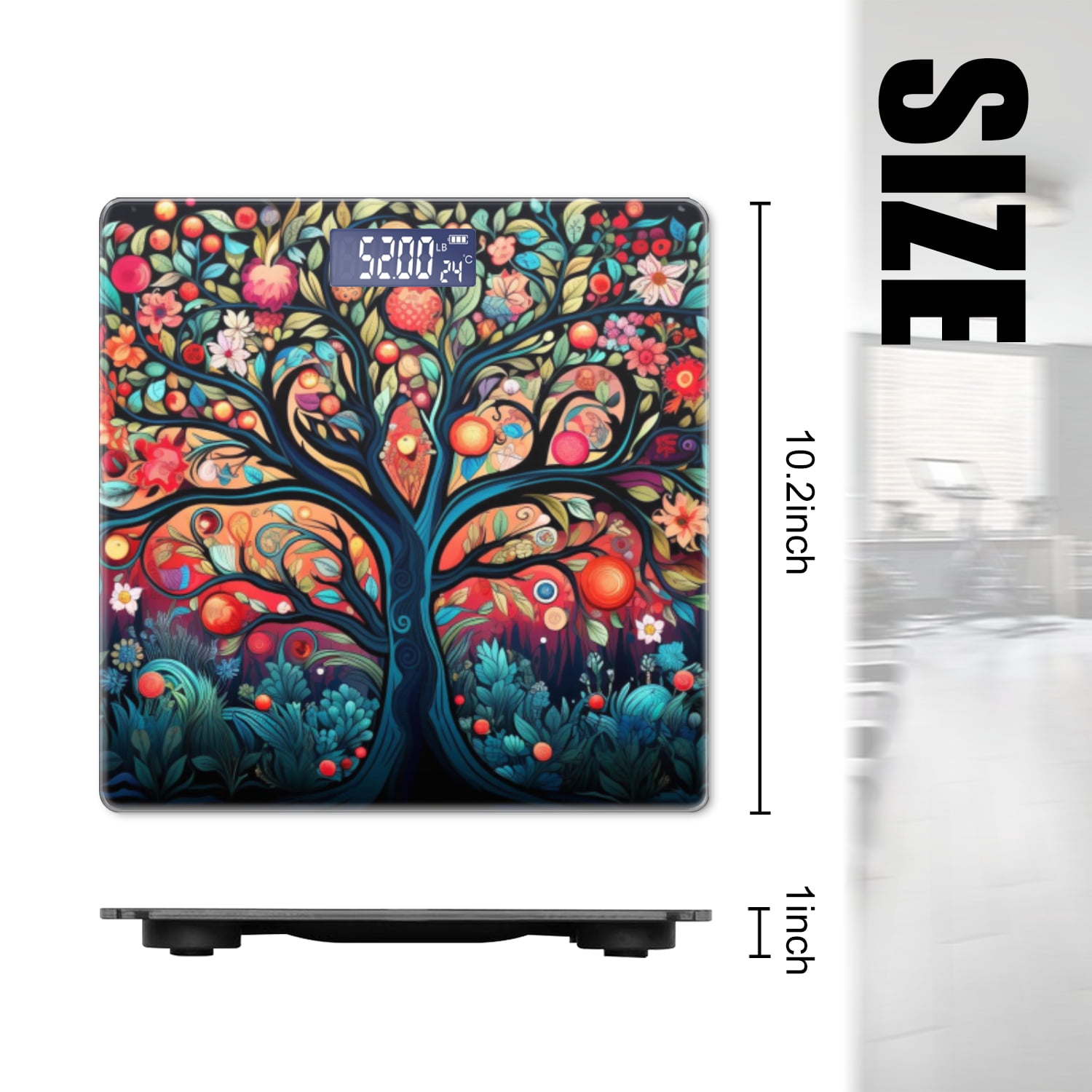 High Precision Body Weight Scale Smart Bathroom Scales with Large LCD Display(400lbs),Decorative for Bedroom-Tree Of Life With Branches Adorned In Colorful Fruits And Flowers