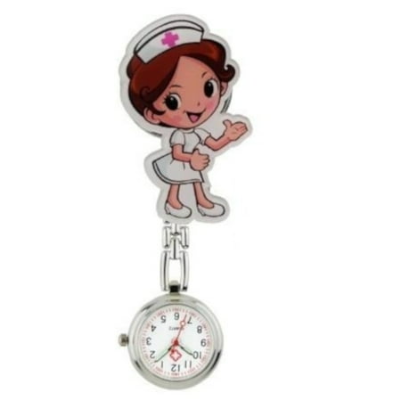 - Happy Love Heart Nurses Shirt Pocket Brooch Hanging Watch Silvertone Clip on Watch, COP-4
