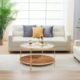 thumbnail image 5 of Gexpusm 32"Round Glass Coffee Table,Wood,Double Layer, Modern, Metal Frame, Gold, 5 of 12