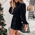 thumbnail image 4 of 2023 Women's Elegant Ruffled Dress Mock Neck Belted Puff Long Sleeve A Line New Years Eve Dresses for Women Party, 4 of 5