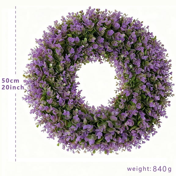 20" Artificial Purple Boxwood Christmas Wreath, Faux Greenery Wreath for Front Door, Indoor Outdoor Home & Seasonal Christmas Decoration