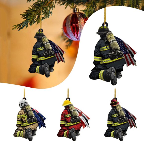 Xihbxyly Adorno Navideño de Bombero, Colgante Acrílico de Doble Cara, Diseño de Papá Noel Pintado a Mano, Acabado Resistente a La Intemperie, Decoración Navideña para El Hogar, Puerta de Entrada o Ár
