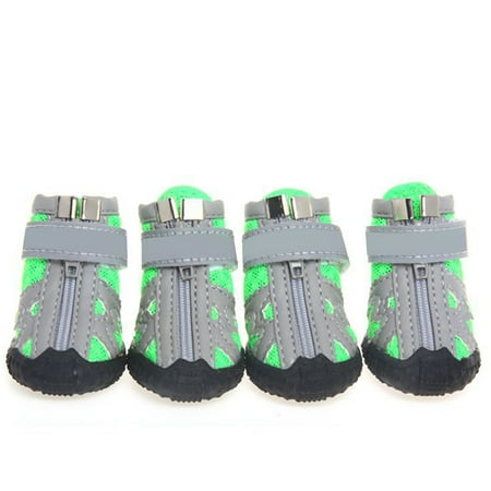4Pcs Dog Shoes Reflective Breathable Mesh Fabric Zipper Closure Puppy Sport Boots for Walking