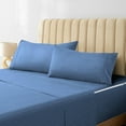 thumbnail image 2 of DNG Creations 5 Piece Zipper Sheet Set - Include (1 Elastic Fitted Sheet, 1 Base Sheet has Zipper, 1 Flat Sheet And 2 Pillowcase) 18 Inch Deep Pocket ( Stripe Medium-Blue - Olympic Queen ), 2 of 7