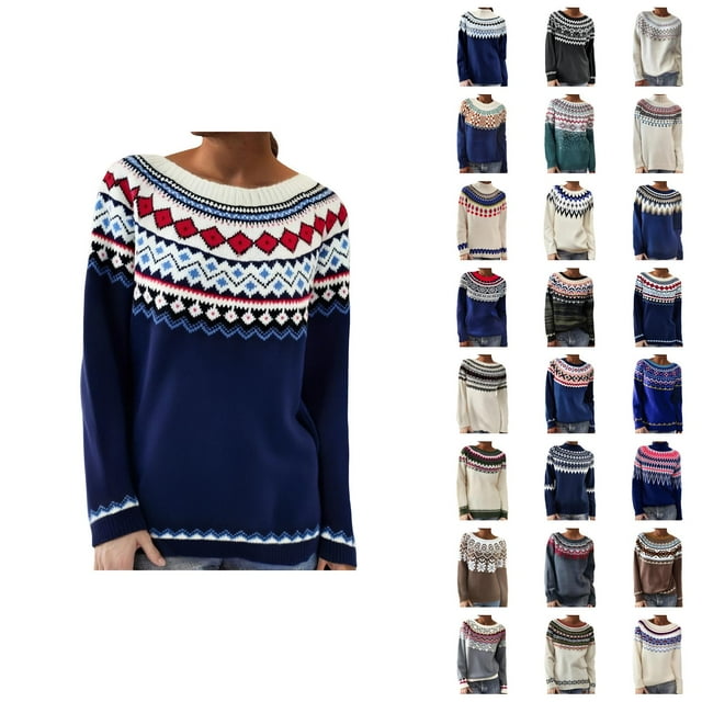 Sweaters for Women 2025 Long Sleeve Chunky Knit Fair Isle Pullover Sweater Fall Winter Oversized Turtleneck Sweater