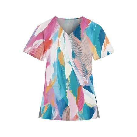 

Clearance Top MIARHB Women s V-Neck Printed Short-Sleeved Overalls with Pockets Pink XXXXL