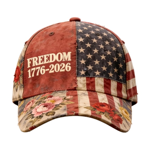 250 Anniversary USA Hat, We the People Patriotic Hat, Vintage Floral American Flag Baseball Cap, Red White Blue USA Flag Trucker Hat for Men Women, #C