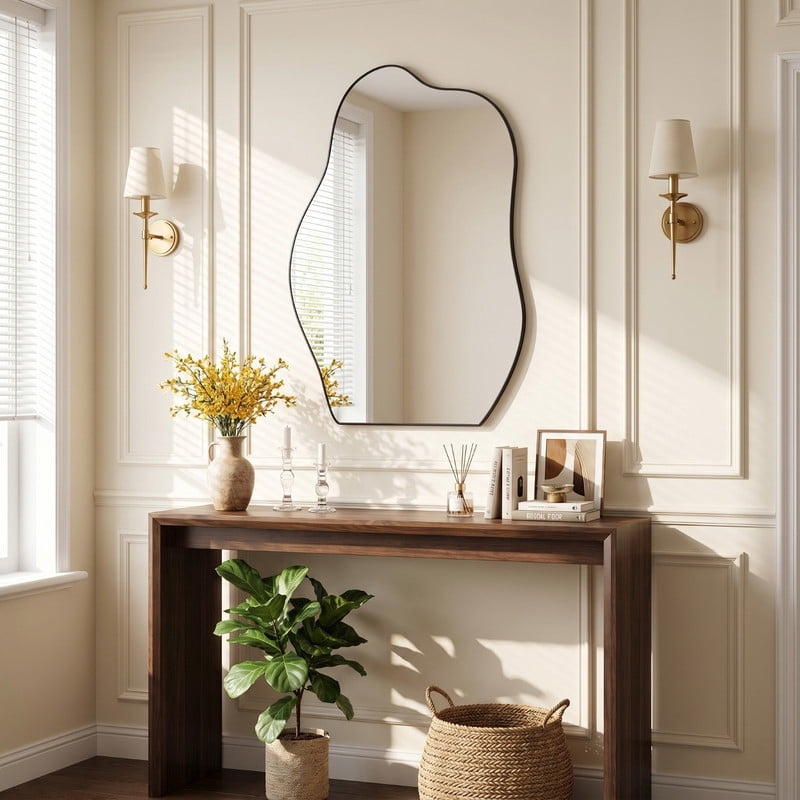 Easy4Home 22"x32" Frameless Bathroom Vanity Wall Mirror with Irregular Shape