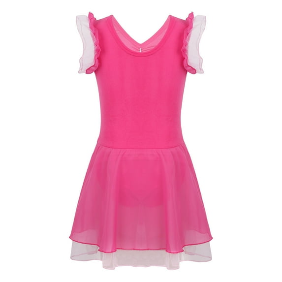 inhzoy Kids Girls' Ruffle Flutter Sleeve Gymnastic Leotard Ballet Tutu Dress