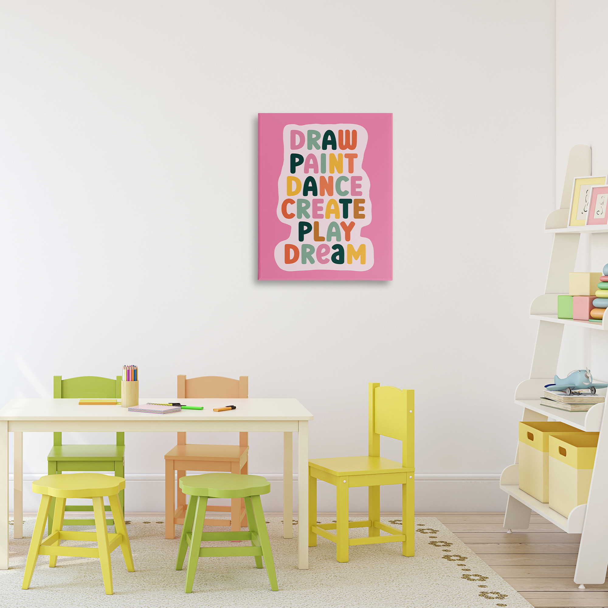 Draw Paint Dance Create Canvas Wall Art, design by Julia Frost