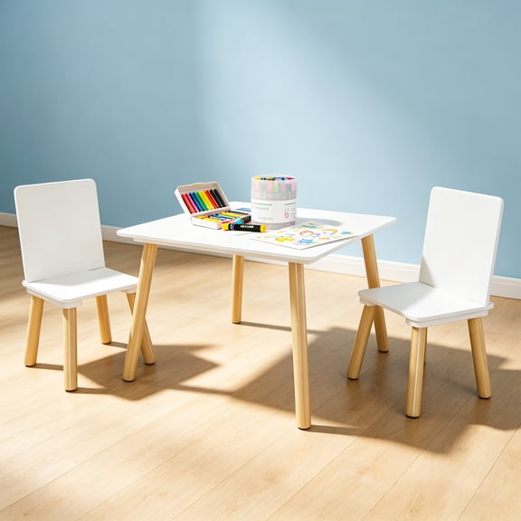 Innovation Works 3Pcs Kids Table and Chair Set,Toddler Wooden Activity Table Set for Study,Drawing,Playing,Reading,White