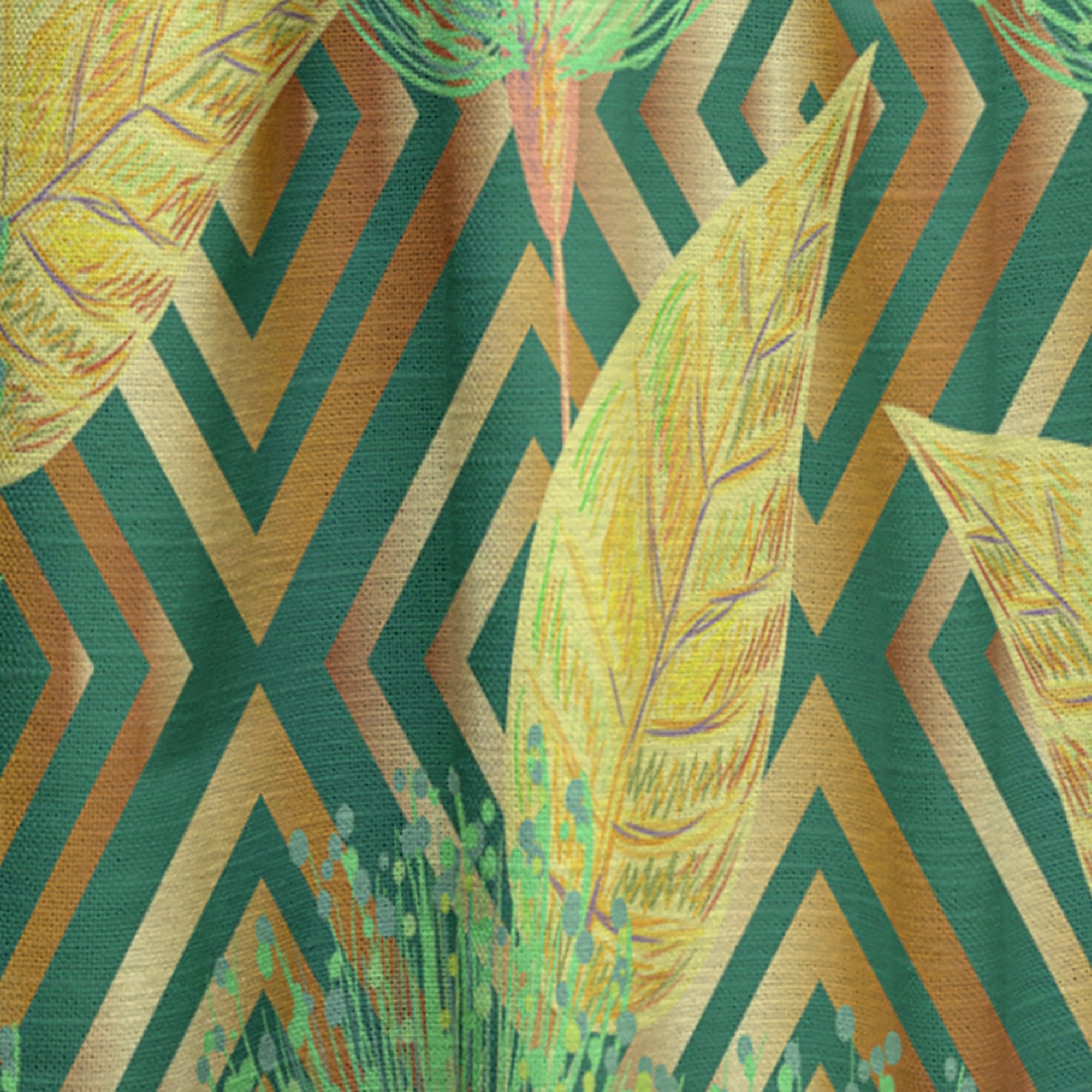 Designart 'Gold Luxury Tropical Pattern II' Mid-Century Modern Curtain Panel