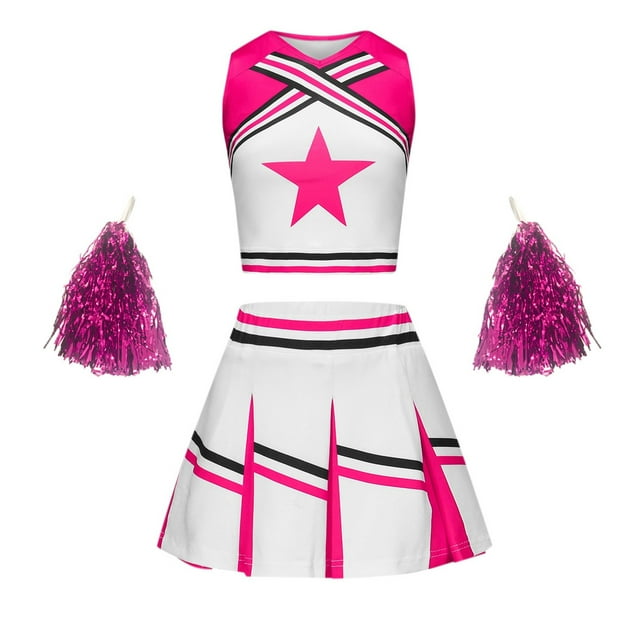FhsagQ Outfits for Girls Cheerleading Outfit for Student Sports Day and Comfortable Performance Wear Girls Spring Outfits Size 10-12 Purple Red 6-7 Years