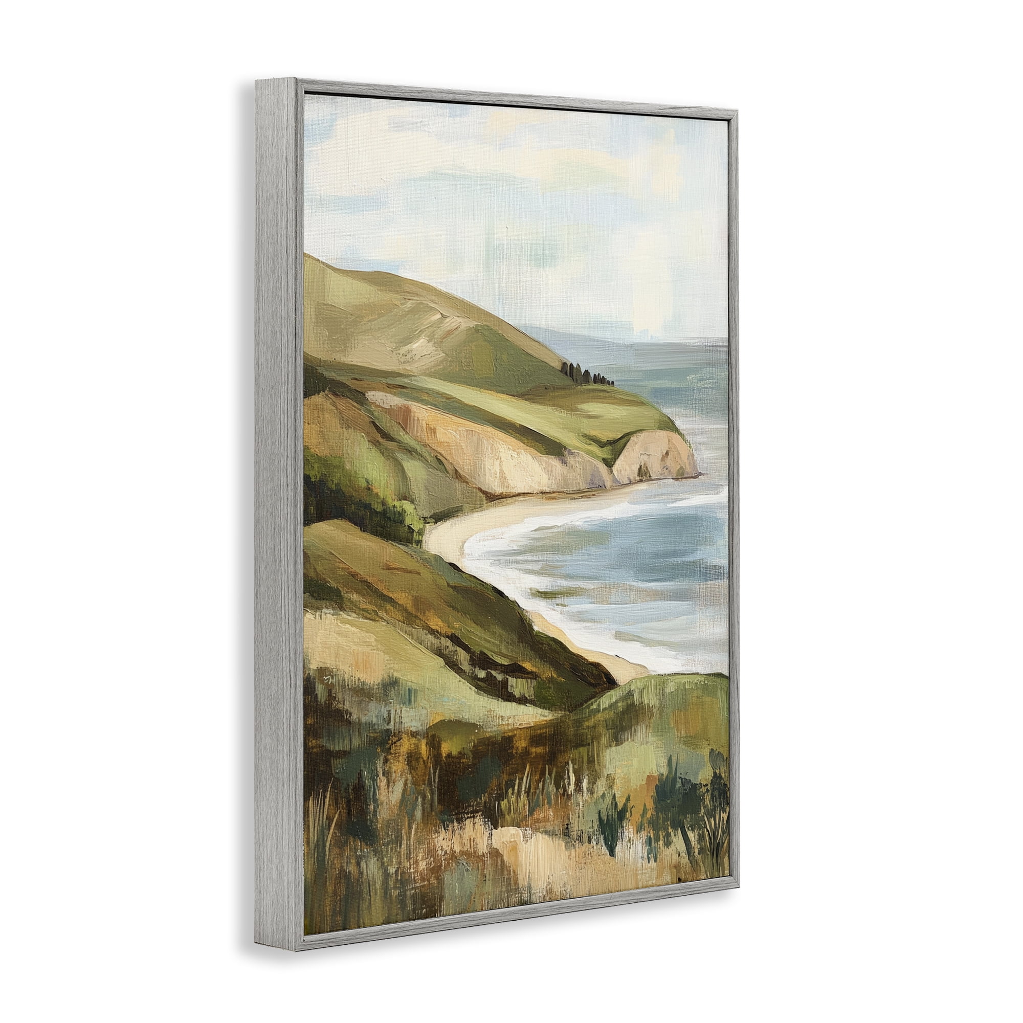 Stupell Industries Painted Cliffside By The Sea Gray Framed Giclee Art, design by Petal Prints Design