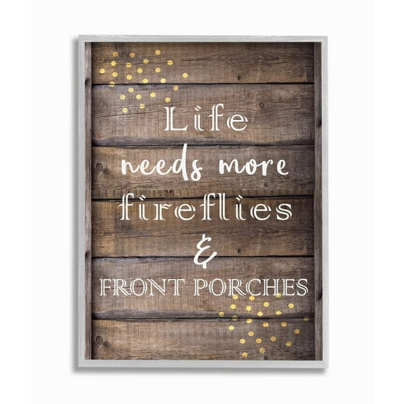 Stupell Industries Fireflies Country Life Home Wood Textured Word Design Gray Farmhouse Rustic Framed Giclee Texturized Art by Kimberly Allen