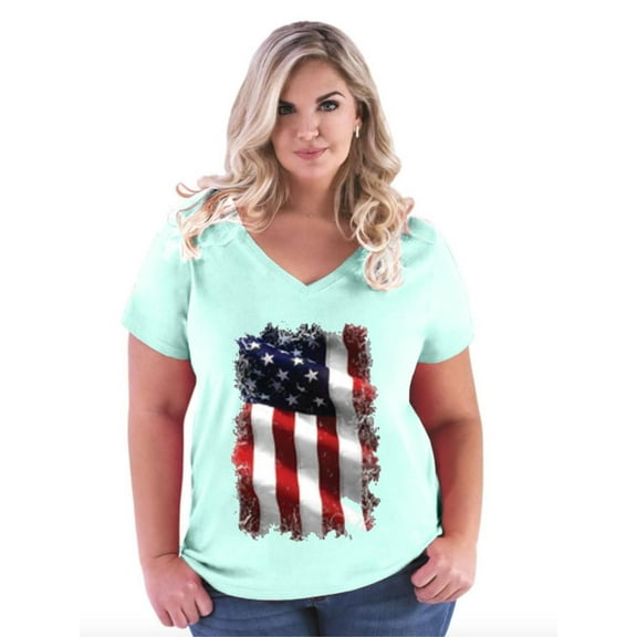 Artix - Women's Plus Size V-neck T-Shirt - American Flag 4th of July