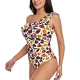 thumbnail image 3 of Yiaed Halloween Pumpkin Print Women One Piece Swimsuits Tummy Control One Shoulder Bathing Suits Pattern Ruffle Swimwear-Small, 3 of 8