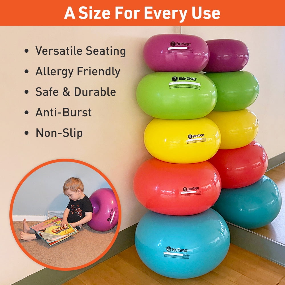 Body Sport Donut Ball, Green, 21 in. x 11.8 in. – Durable, Inflatable Exercise Ball for Balance & Stability Training, Yoga, & Pilates Workouts – Use in Home, Office, Gym, or Classroom Seating